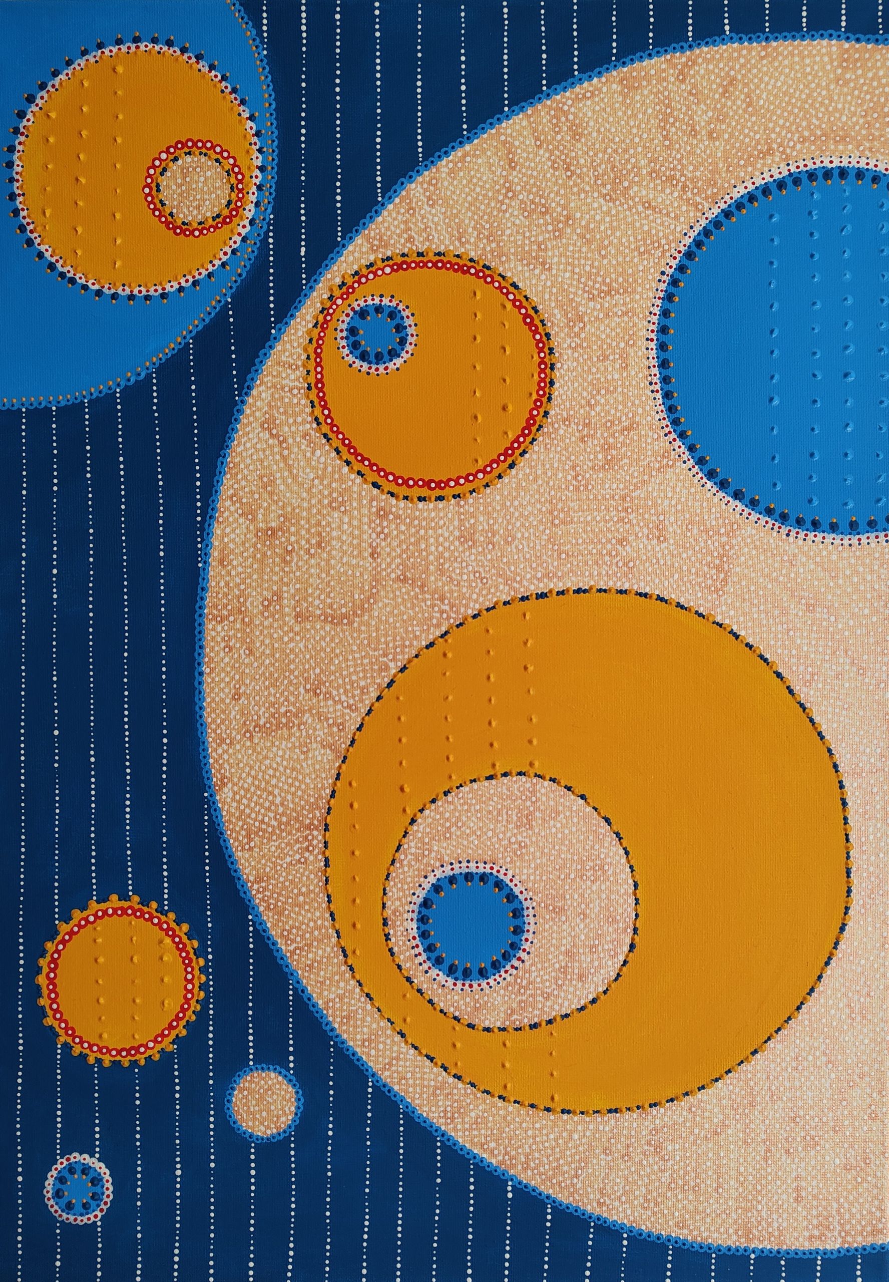 CICHA NOC – obraz w technice pointylizmu, 50 × 70 cm, Iwona Markiewicz