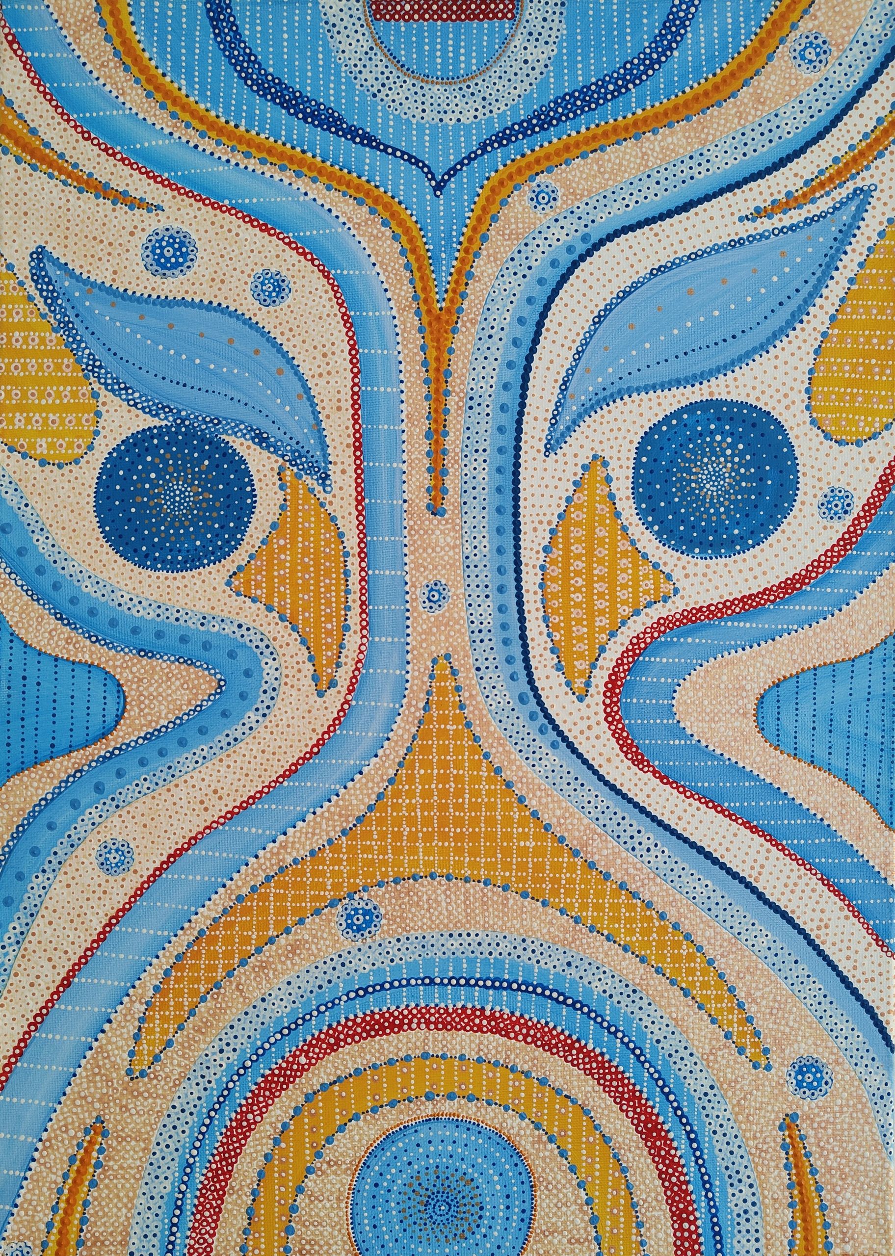 ZABAWA ZE SZTUKĄ – obraz w technice pointylizmu, 50 × 70 cm, Iwona Markiewicz