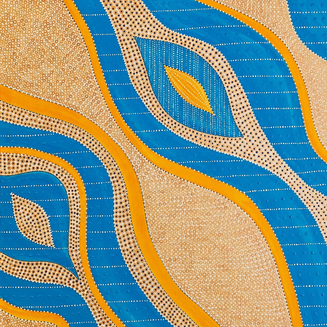 ZŁOTO PUSTYNI – obraz w technice pointylizmu, 50 × 50 cm, Iwona Markiewicz